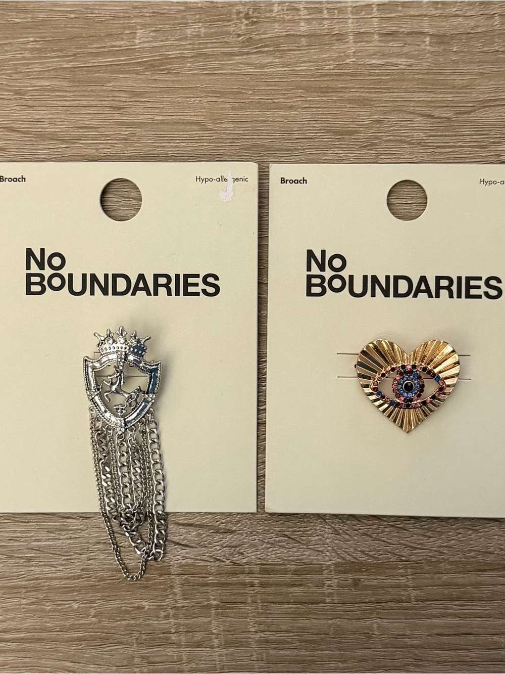 No Boundaries Brooch Bundle Heart Evil Eye & Crown Shield NWT